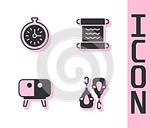 Set Earrings, Pocket watch, TV table stand and Papyrus scroll icon. Vector