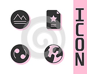 Set Earth globe, element, Cancer zodiac and Star constellation icon. Vector