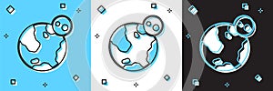Set Earth globe icon isolated on blue and white, black background. World or Earth sign. Global internet symbol