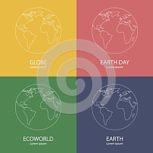 Set of earth globe logo template. World map. Line style icon of earth planet. Clean and modern vector illustration for design, web