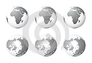 Set of Earth globes from variant views on white background
