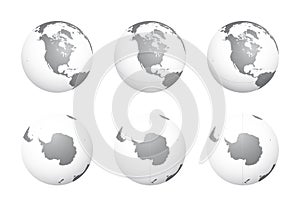 Set of Earth globes from variant views on white background