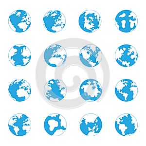 Set. Earth Icon Vector. Simple flat symbol. Perfect blue pictogram on white background.