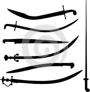 Set of east sabres, knife, sword outline black isolated