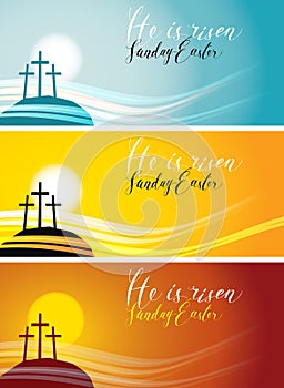 Set of Easter banners with Calvary and crosses