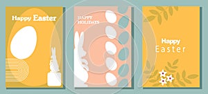 Set of Easter cards. Abstract eggs spring flowers and decorations. For poster, postcard, scrapbooking, stickers. Vector.