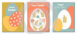 Set of Easter cards. Abstract eggs spring flowers and decorations. For poster, postcard, scrapbooking, stickers. Vector.