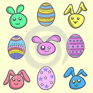 Set of easter egg and easter bunny