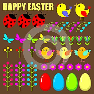 Set of easter eggs,animals and flowers.