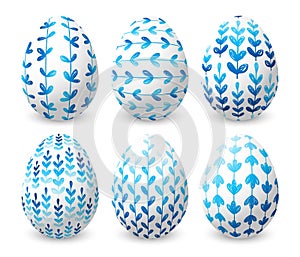 Set of Easter eggs with blue ornates