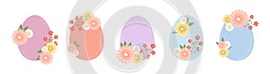 Set of Easter eggs decorated with flowers. Easter eggs in pastel colors