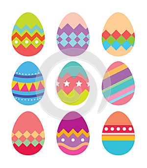 Set of easter eggs flat design on white background.