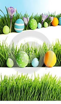 Set of easter eggs in grass