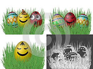 Set of easter eggs on grass