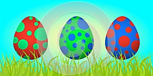 Set of Easter eggs on the grass