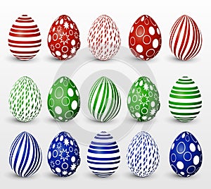 Set of Easter eggs in green, red and blue colors