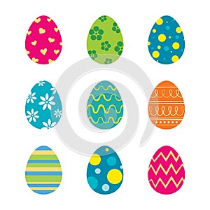 Set of easter eggs isolated in white background. Vector modern new design with different colors and patterns