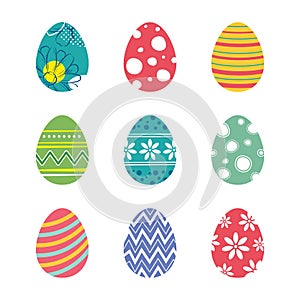 Set of easter eggs isolated in white background. Vector modern new design with different colors and patterns