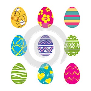 Set of easter eggs isolated in white background. Vector modern new design with different colors and patterns