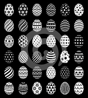 Set of Easter eggs with patterns symbol icons. Vector illustrations