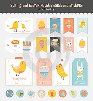Set of Easter greeting cards, tags, stickers