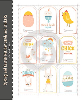 Set of Easter greeting cards, tags, stickers