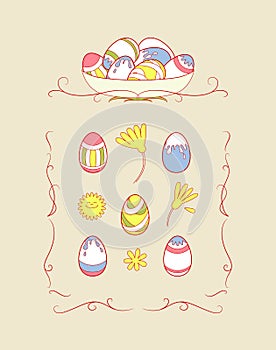 Set of Easter objects with ornament.