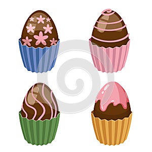 Set of Easter sweets chocolate eggs cupcake. Collection sweet food