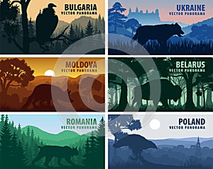 Set of Eastern Europe countries: Ukraine, Bulgaria, Moldova, Poland, Romania, Belarus with animals
