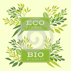 Set of eco and bio floral stickers, banners