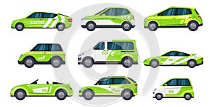 Set of eco car or electric auto, green transport