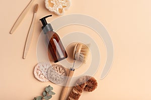 Set of eco-friendly cleaning and bodycare products for sustainable lifestyle