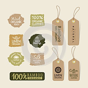 Set of eco friendly fabric tag labels collection design photo