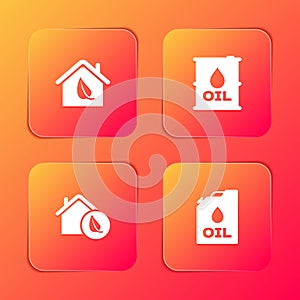 Set Eco friendly house, Oil barrel, and Canister machine oil icon. Vector