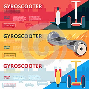 Set of eco gyroscooter advertiisment web banners design. Vector