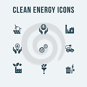 Set of eco vector icons in flat style. Eco collection with various icons on the theme of ecology and green energy