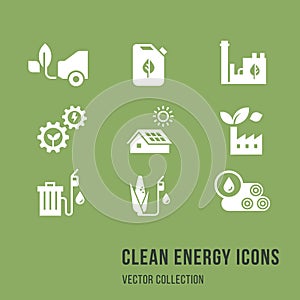 Set of eco vector icons in flat style. Eco collection with various icons on the theme of ecology and green energy