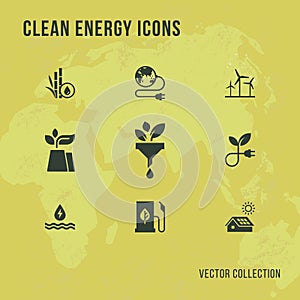 Set of eco vector icons in flat style. Eco collection with various icons on the theme of ecology and green energy