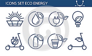 Set of eco vector icons in flat style. Eco collection with various icons on the theme of ecology and green energy