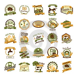 Set of ecological product labels. Vector illustration decorative design