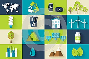 Set of ecology flat icons illustration concept. Vector eco template of element for your product or infographics design, web and