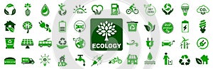Set ecology icons, carbon neutral, net zero, eco planet green signs, nature eco symbol - vector