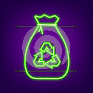 Set ecology nature. Solar power. Save planet. Neon style. Vector illustration