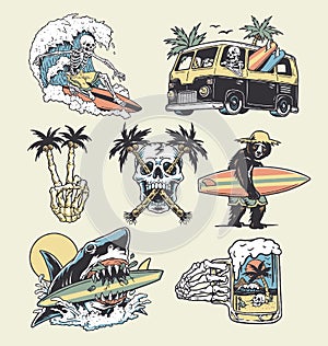 A set of edgy surf and beach illustrations. For t-shirts, stickers and other similar products.