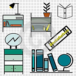 Set of editable bookcase icons