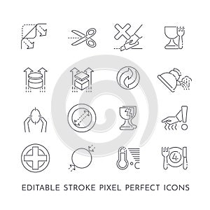 Set of 16 icons for packaging and indications of use photo