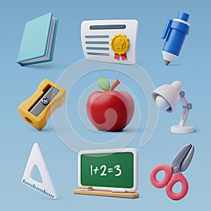 Set of education 3d icons, Back to school concept