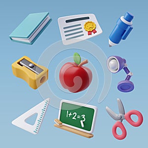 Set of education 3d icons, Back to school concept