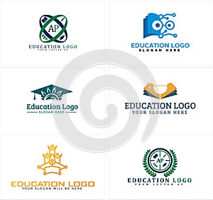 Set of education book tech learning logo design