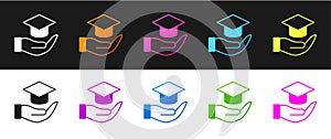 Set Education grant icon isolated on black and white background. Tuition fee, financial education, budget fund